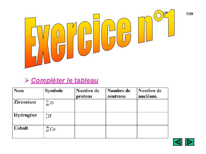 8/29 Ø Compléter le tableau 7/29 