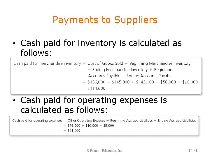 Payments to Suppliers • Cash paid for inventory is calculated as follows: • Cash