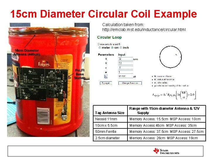 15 cm Diameter Circular Coil Example Calculation taken from: http: //emclab. mst. edu/inductance/circular. html