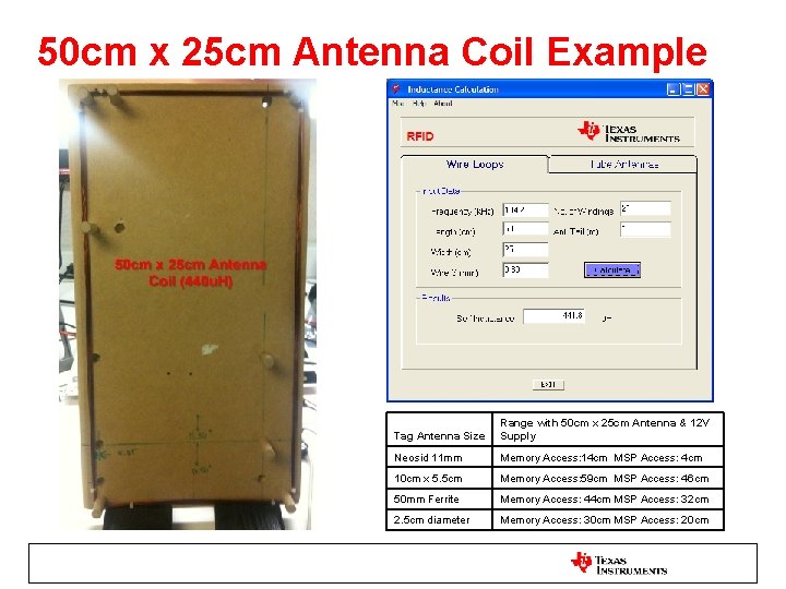50 cm x 25 cm Antenna Coil Example ● Insert ADU Tag Antenna Size