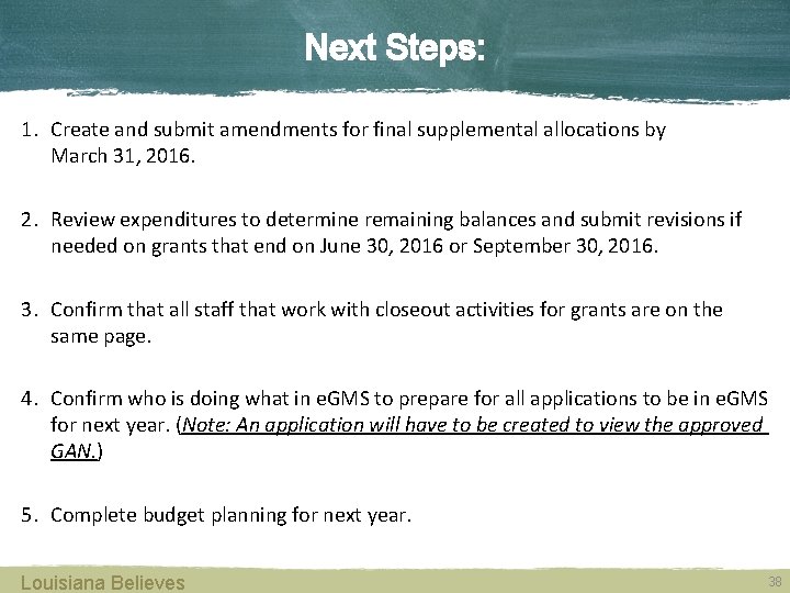 Next Steps: 1. Create and submit amendments for final supplemental allocations by March 31,