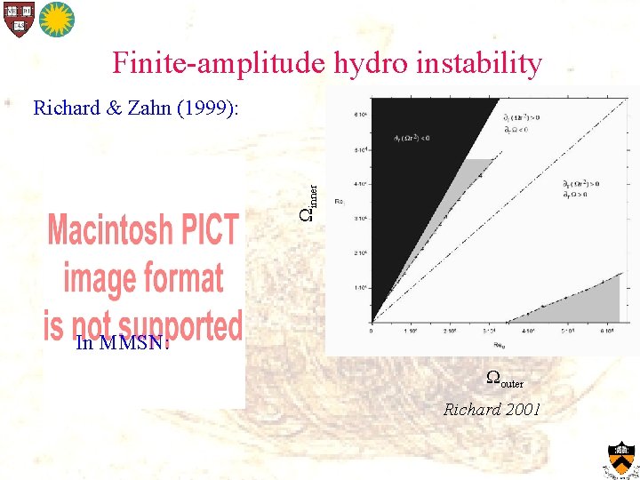 Finite-amplitude hydro instability inner Richard & Zahn (1999): In MMSN: outer Richard 2001 