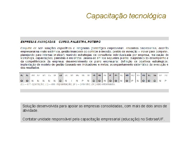 Capacitação tecnológica Solução desenvolvida para apoiar as empresas consolidadas, com mais de dois anos