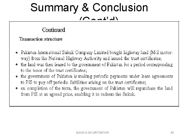 Summary & Conclusion (Cont’d) SUKUK & SECURITIZATION 89 