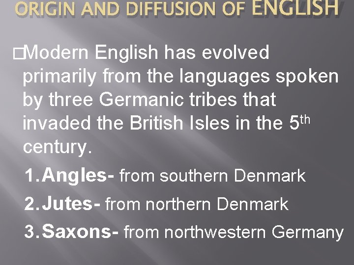 ORIGIN AND DIFFUSION OF �Modern ENGLISH English has evolved primarily from the languages spoken ORIGIN AND DIFFUSION OF �Modern ENGLISH English has evolved primarily from the languages spoken