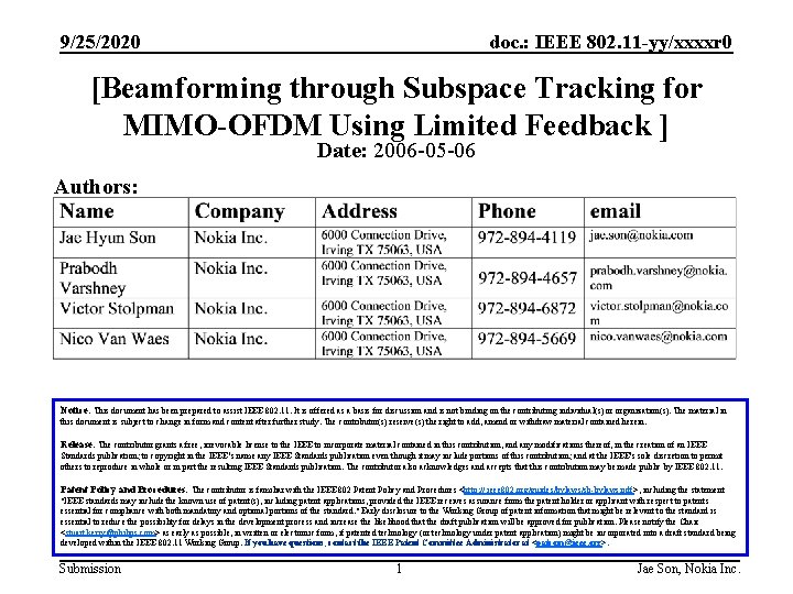 9/25/2020 doc. : IEEE 802. 11 -yy/xxxxr 0 [Beamforming through Subspace Tracking for MIMO-OFDM