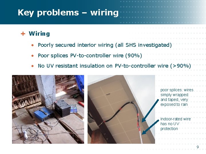 Key problems – wiring Wiring • Poorly secured interior wiring (all SHS investigated) • Key problems – wiring Wiring • Poorly secured interior wiring (all SHS investigated) •