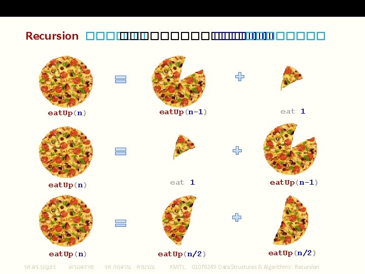 Recursion �������� �������� eat. Up(n) eat. Up(n-1) eat 1 eat. Up(n-1) eat. Up(n/2) รศ.