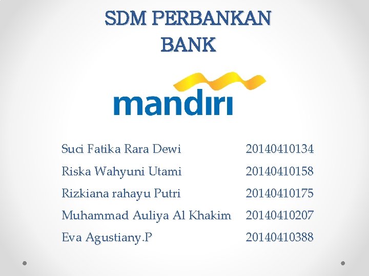 SDM PERBANKAN BANK Suci Fatika Rara Dewi 20140410134 Riska Wahyuni Utami 20140410158 Rizkiana rahayu