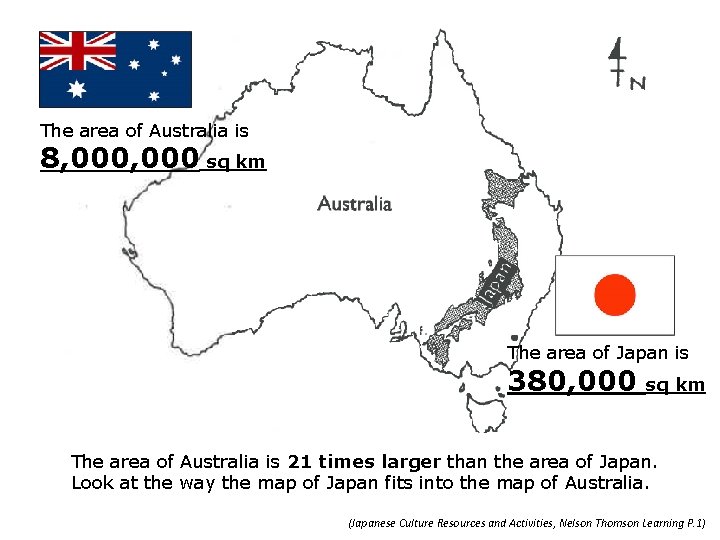 The area of Australia is 8, 000 sq km The area of Japan is The area of Australia is 8, 000 sq km The area of Japan is