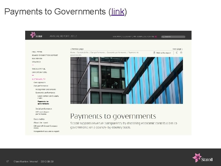 Payments to Governments (link) 17 Classification: Internal 2012 -08 -29 