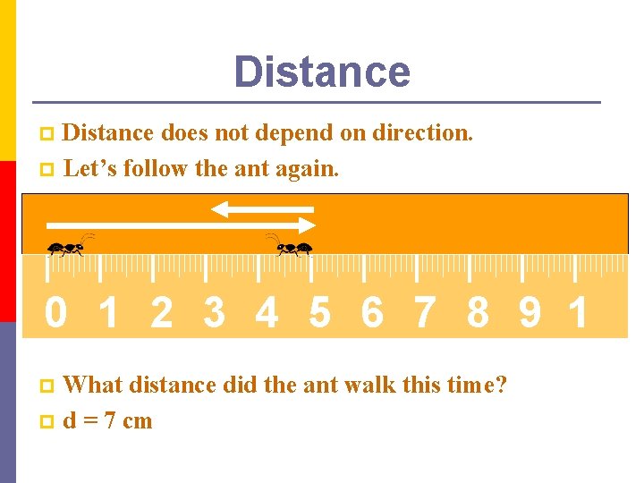 Distance does not depend on direction. p Let’s follow the ant again. p 0