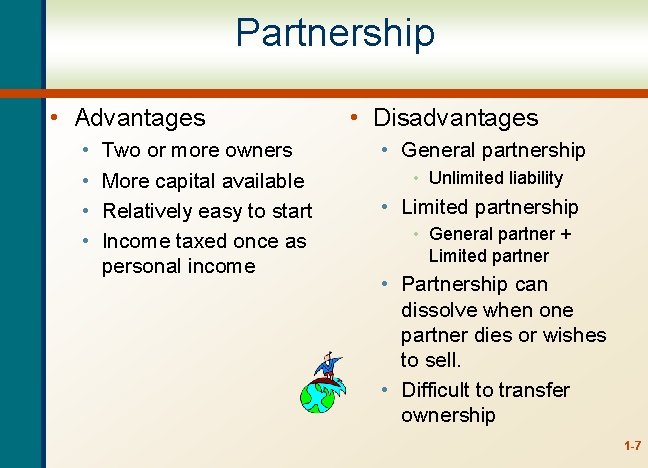 Partnership • Advantages • • Two or more owners More capital available Relatively easy