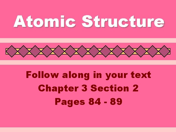 Atomic Structure Follow along in your text Chapter 3 Section 2 Pages 84 -