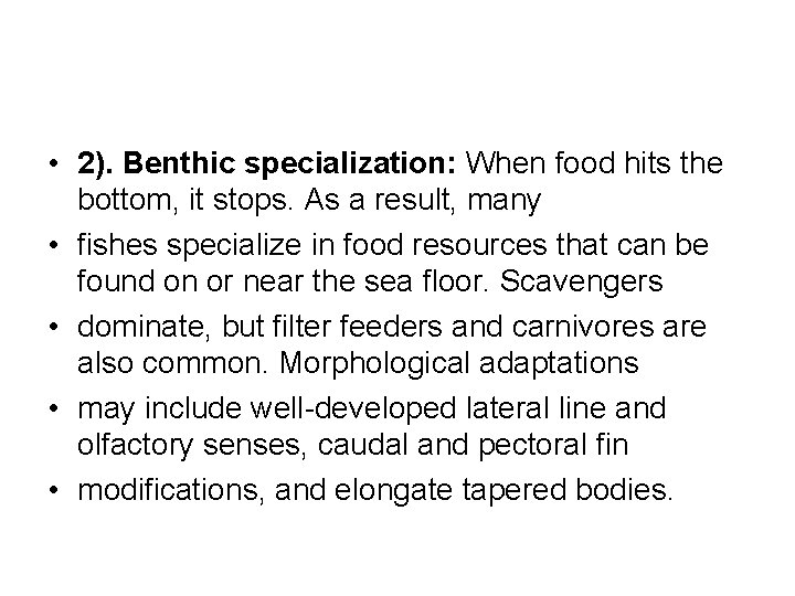  • 2). Benthic specialization: When food hits the bottom, it stops. As a