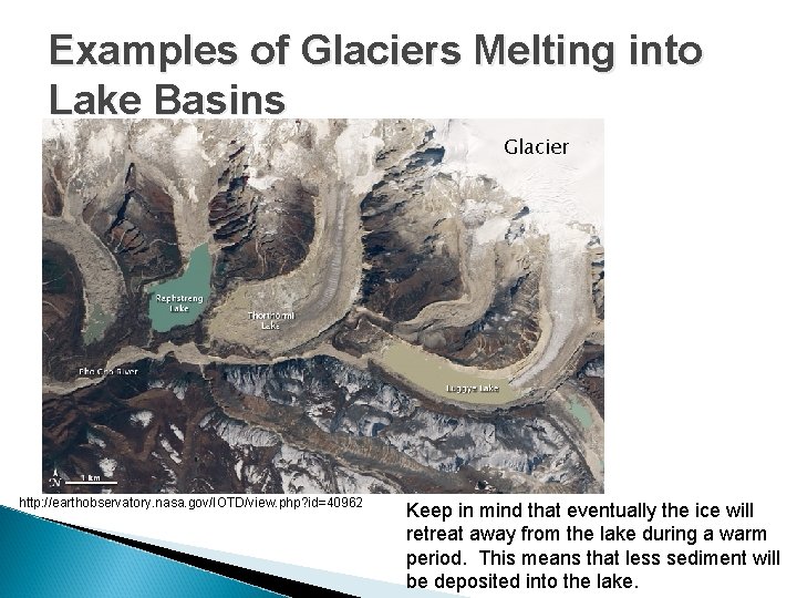 Examples of Glaciers Melting into Lake Basins Glacier http: //earthobservatory. nasa. gov/IOTD/view. php? id=40962