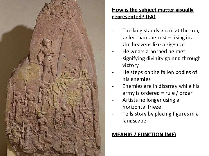 How is the subject matter visually represented? (FA) - The king stands alone at