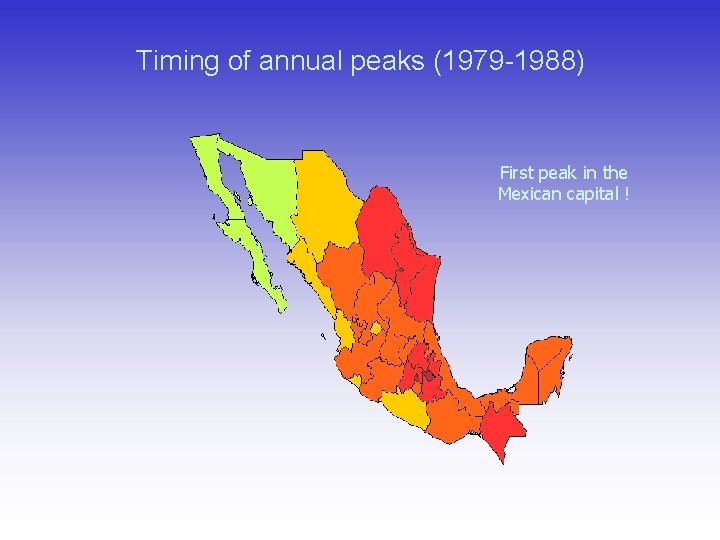 Timing of annual peaks (1979 -1988) First peak in the Mexican capital ! 