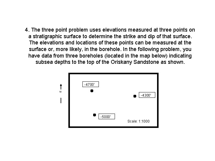 4. The three point problem uses elevations measured at three points on a stratigraphic