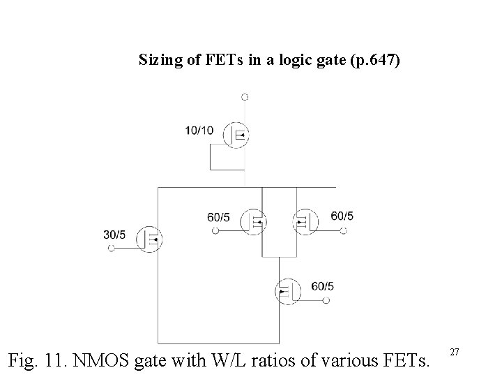 Sizing of FETs in a logic gate (p. 647) Fig. 11. NMOS gate with Sizing of FETs in a logic gate (p. 647) Fig. 11. NMOS gate with