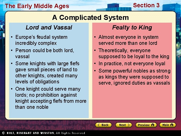 Section 3 The Early Middle Ages A Complicated System Lord and Vassal Fealty to