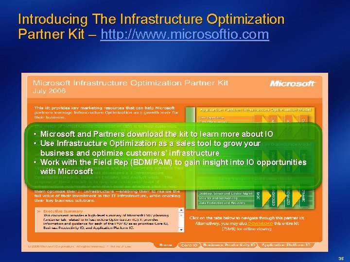 Introducing The Infrastructure Optimization Partner Kit – http: //www. microsoftio. com • Microsoft and