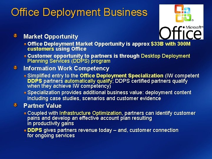 Office Deployment Business Market Opportunity Office Deployment Market Opportunity is approx $33 B with