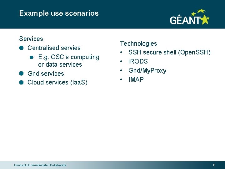 Example use scenarios Services Centralised servies E. g. CSC’s computing or data services Grid