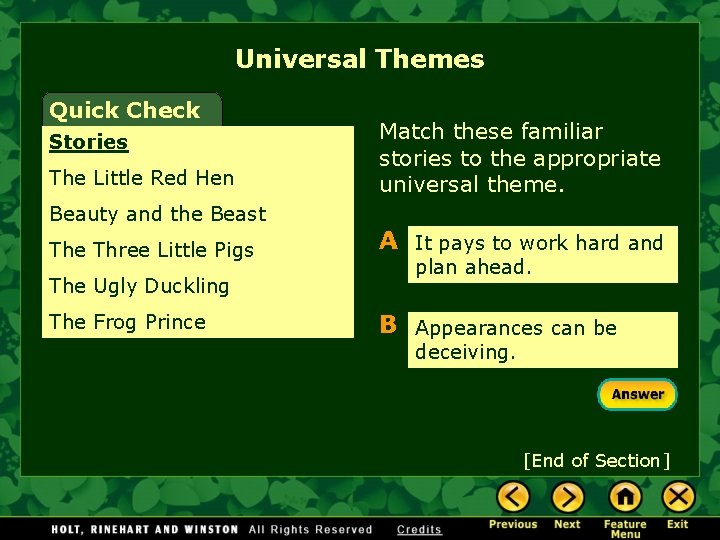 Universal Themes Quick Check Stories The Little Red Hen Beauty and the Beast The Universal Themes Quick Check Stories The Little Red Hen Beauty and the Beast The