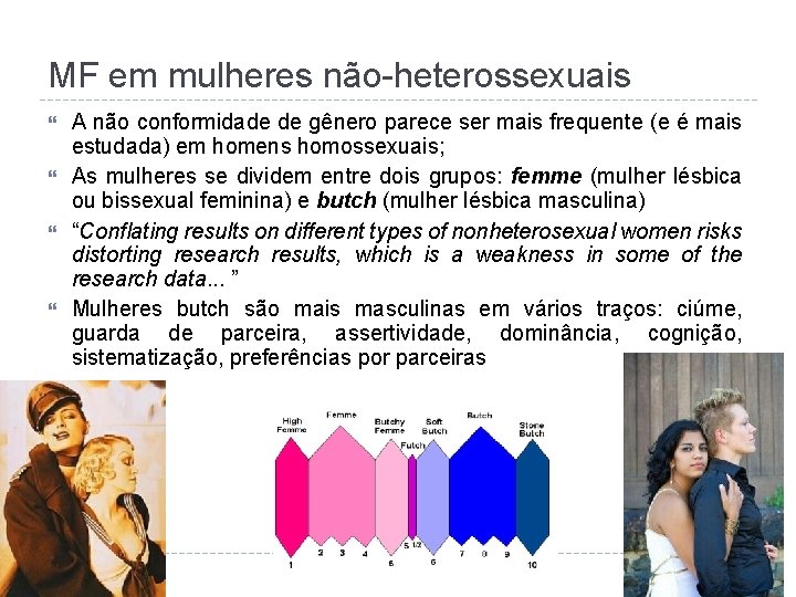 MF em mulheres não-heterossexuais A não conformidade de gênero parece ser mais frequente (e