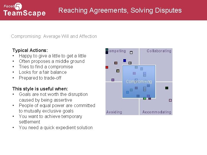 Reaching Agreements, Solving Disputes Compromising: Average Will and Affection Typical Actions: • Happy to
