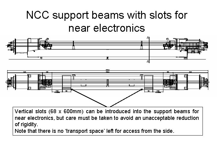 NCC support beams with slots for near electronics Vertical slots (68 x 600 mm)