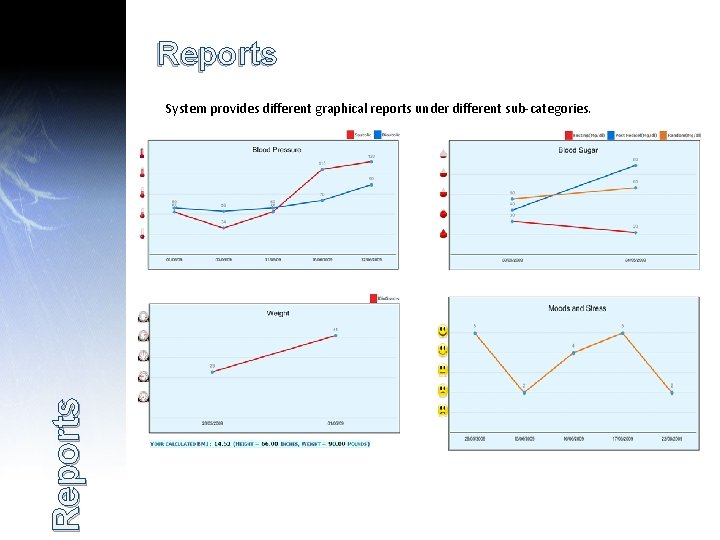 Reports System provides different graphical reports under different sub-categories. 