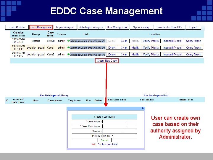 EDDC Case Management User can create own case based on their authority assigned by