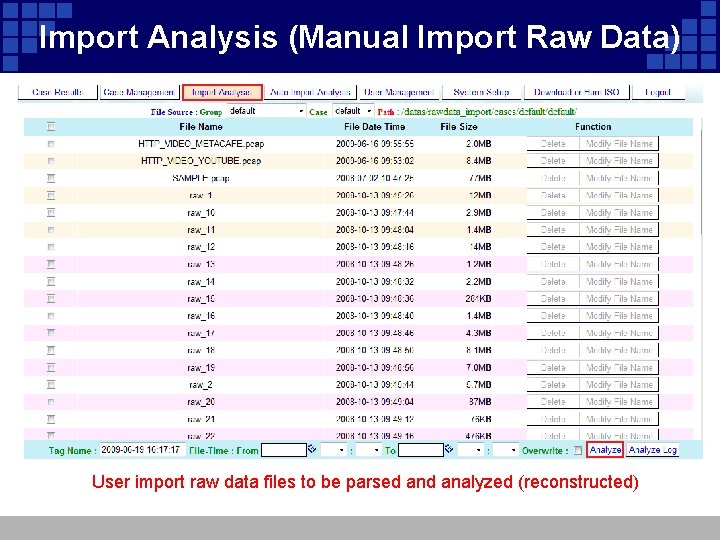 Import Analysis (Manual Import Raw Data) User import raw data files to be parsed