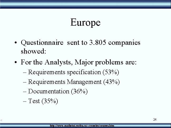 Europe • Questionnaire sent to 3. 805 companies showed: • For the Analysts, Major
