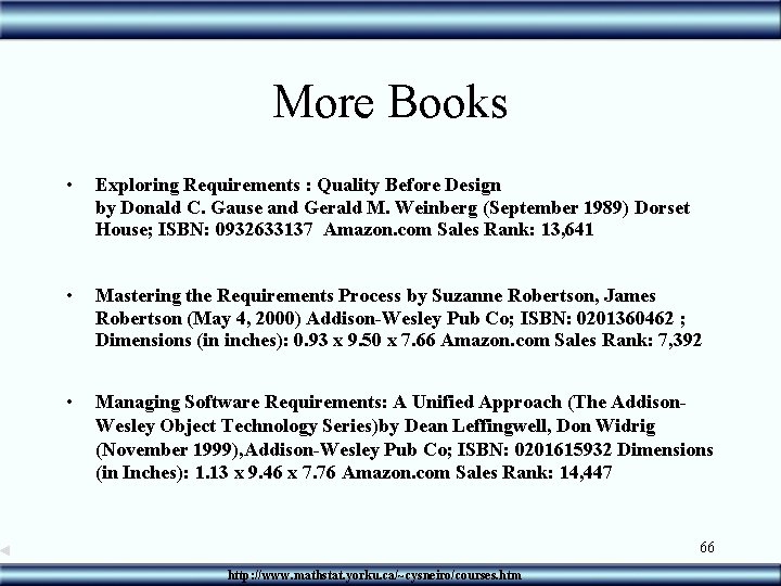 More Books • Exploring Requirements : Quality Before Design by Donald C. Gause and