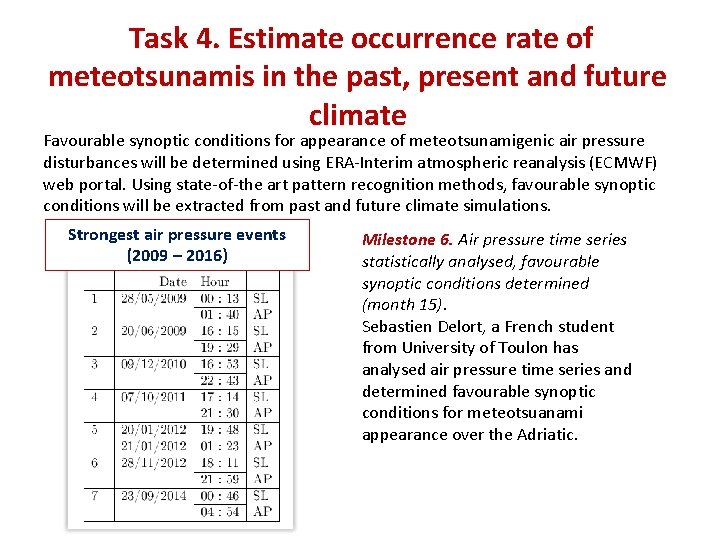 Task 4. Estimate occurrence rate of meteotsunamis in the past, present and future climate