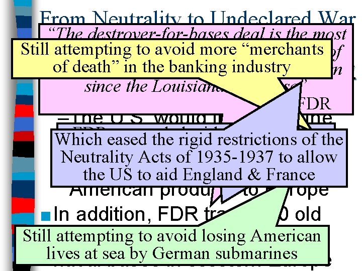 From Neutrality to Undeclared War “The destroyer-for-bases deal is the most ■important When WW