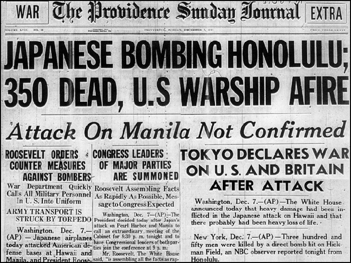 On Dec 7, 1941, the U. S. naval fleet in the Pacific was crippled