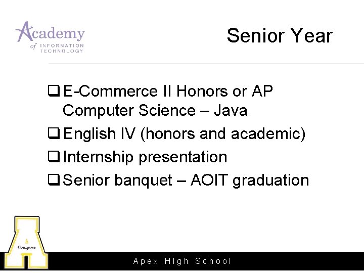 Senior Year q E-Commerce II Honors or AP Computer Science – Java q English Senior Year q E-Commerce II Honors or AP Computer Science – Java q English