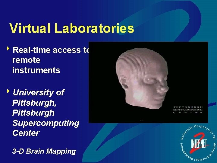 Virtual Laboratories 8 Real-time access to remote instruments 8 University of Pittsburgh, Pittsburgh Supercomputing