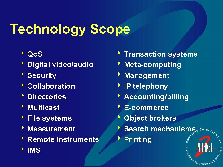 Technology Scope 8 Qo. S 8 Digital video/audio 8 Security 8 Collaboration 8 Directories