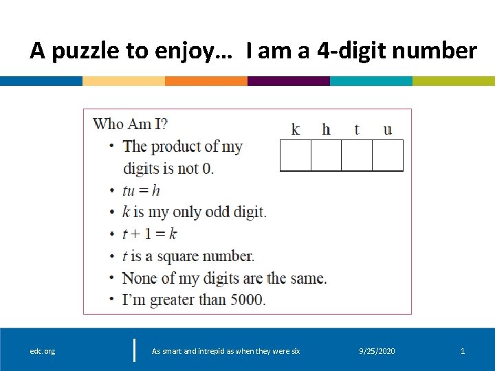 A puzzle to enjoy… I am a 4 -digit number edc. org As smart A puzzle to enjoy… I am a 4 -digit number edc. org As smart