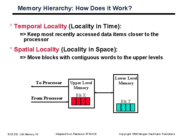Memory Hierarchy: How Does it Work? ° Temporal Locality (Locality in Time): => Keep Memory Hierarchy: How Does it Work? ° Temporal Locality (Locality in Time): => Keep