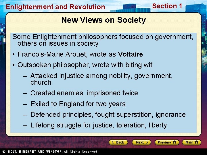 Enlightenment and Revolution Section 1 New Views on Society Some Enlightenment philosophers focused on