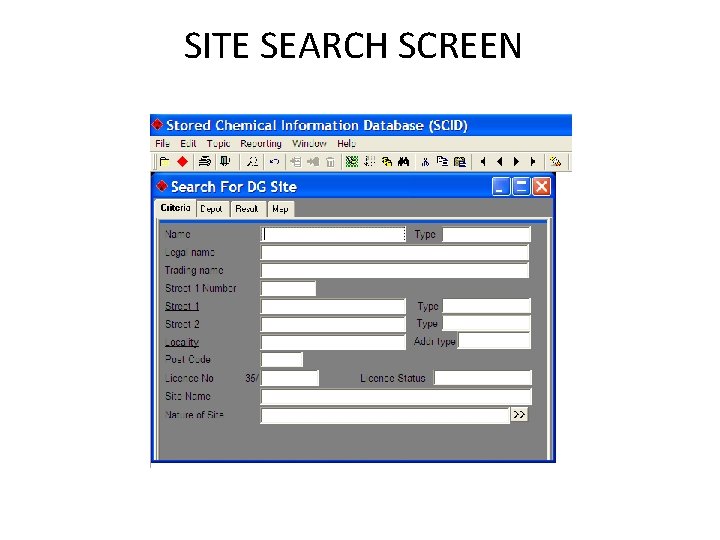 SITE SEARCH SCREEN 