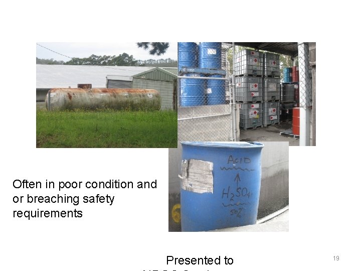 Often in poor condition and or breaching safety requirements Presented to 19 