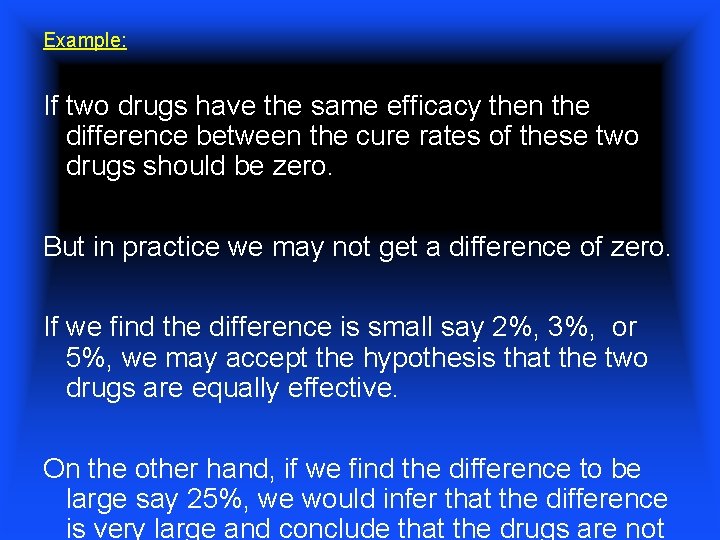 Example: If two drugs have the same efficacy then the difference between the cure