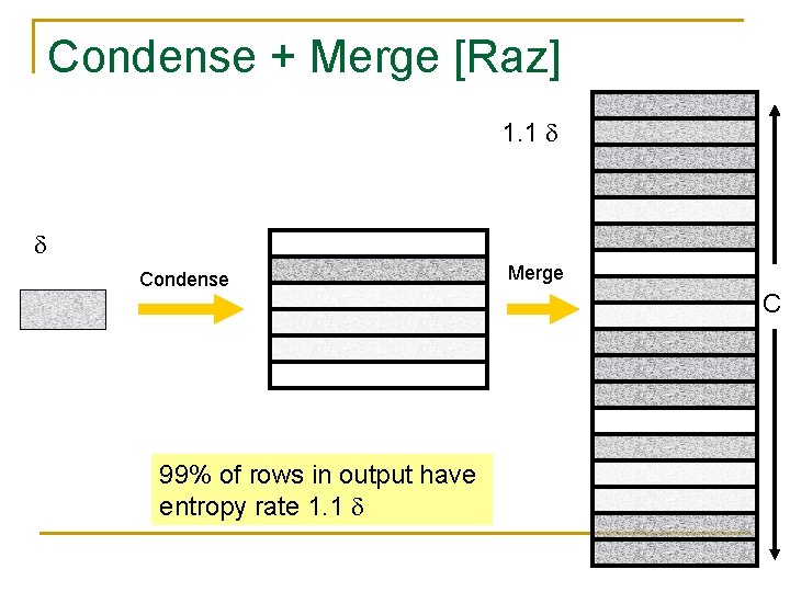 Condense + Merge [Raz] 1. 1 Condense 99% of rows in output have entropy